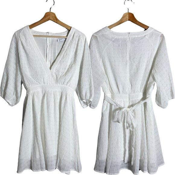 Petal + Pup Quinnie Balloon Sleeve Mini Dress Women's Large White Party Bridal - Picture 2 of 14